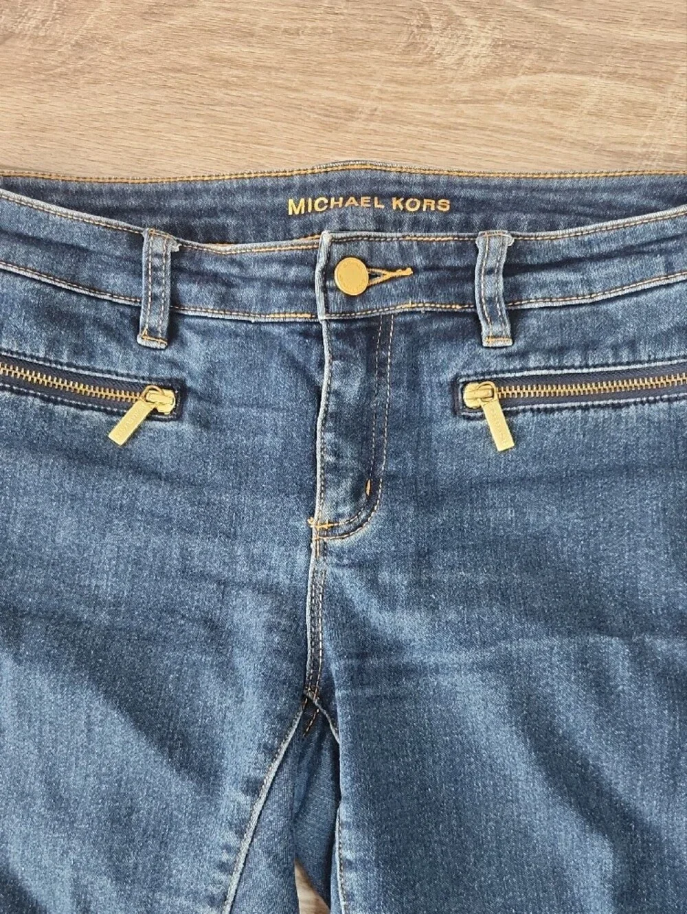 Michael Kors Dark Blue Capri Jeans with Gold Zippers